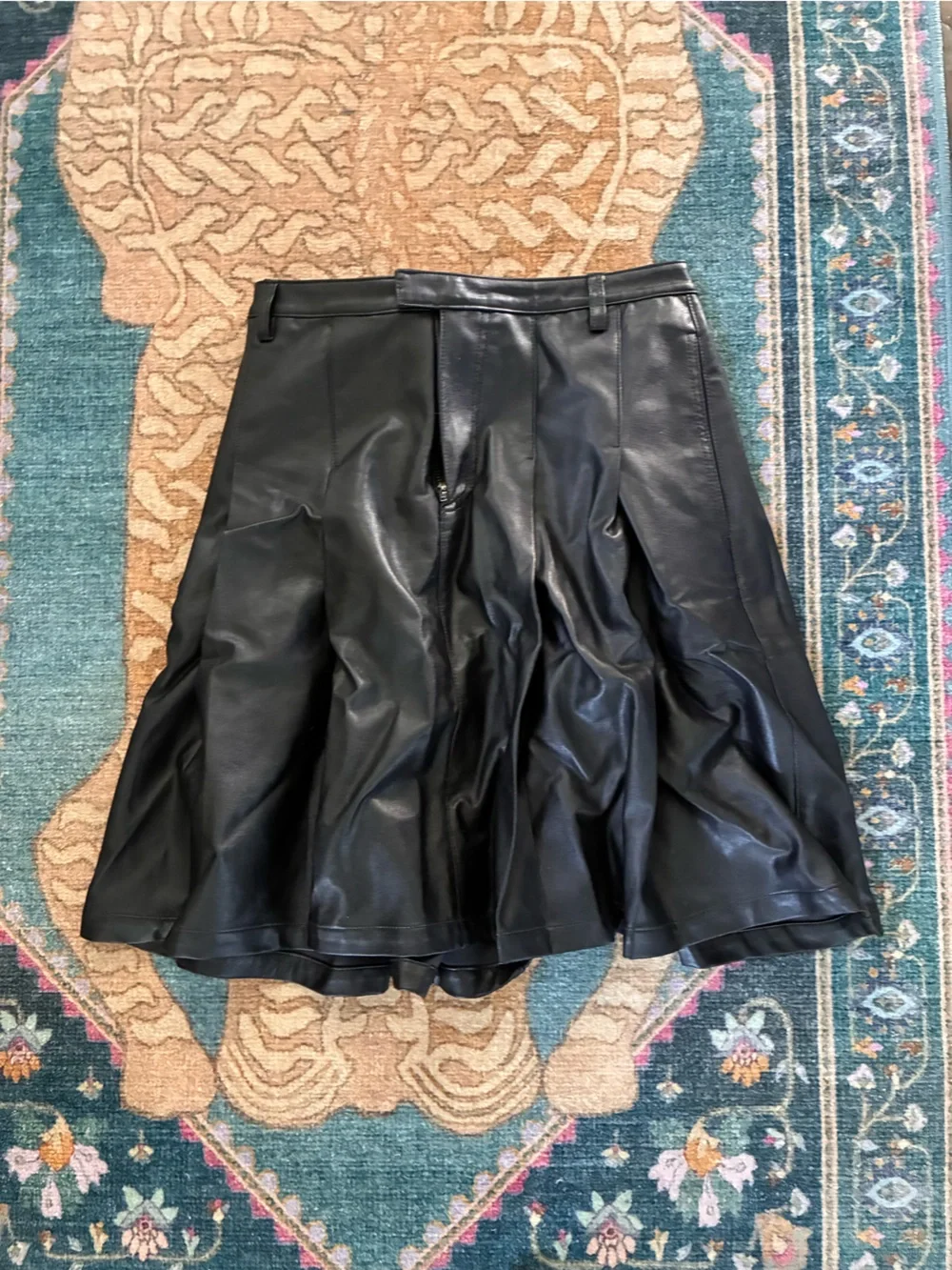 Free People Pleated Black Faux Leather A-Line Skirt 4 - Picture 5 of 5